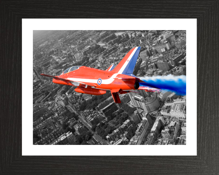 RAF Red Arrows over London UK Photo Print - Royal Air Force Aircraft Hampshire Prints 10 x 8 Black Frame Yes