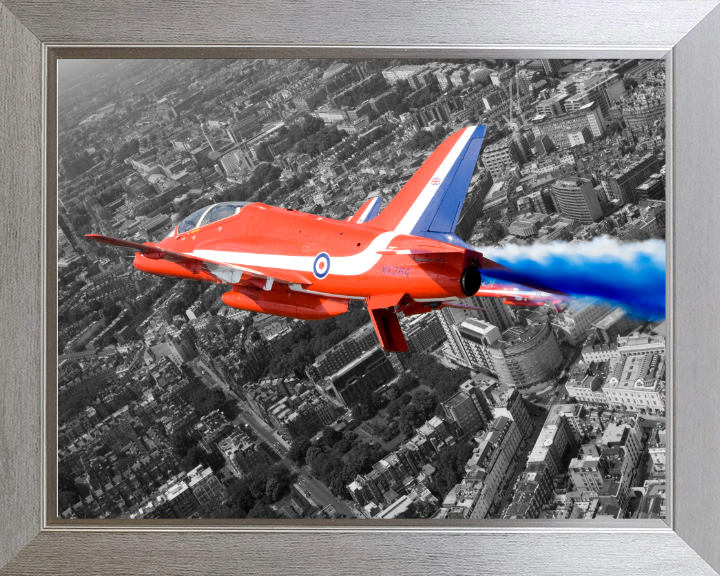 RAF Red Arrows over London UK Photo Print - Royal Air Force Aircraft Hampshire Prints 10 x 8 Silver Frame No
