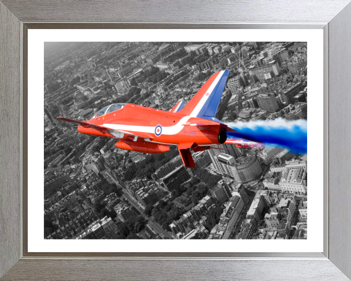 RAF Red Arrows over London UK Photo Print - Royal Air Force Aircraft Hampshire Prints 10 x 8 Silver Frame Yes