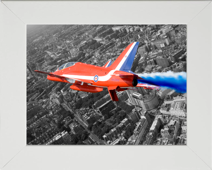 RAF Red Arrows over London UK Photo Print - Royal Air Force Aircraft Hampshire Prints 10 x 8 White Frame No