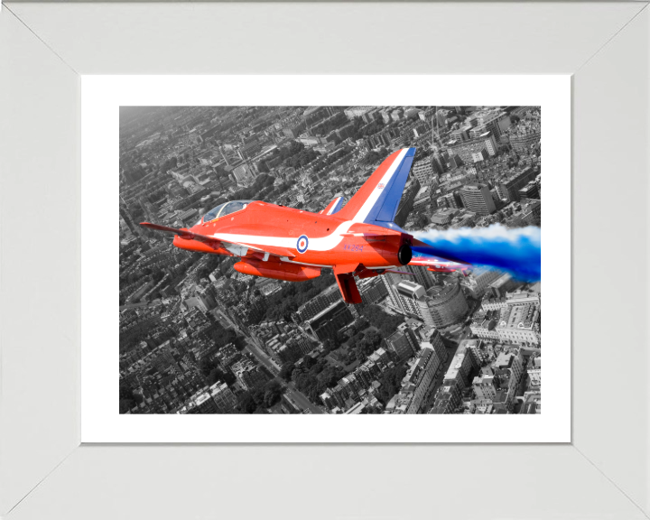 RAF Red Arrows over London UK Photo Print - Royal Air Force Aircraft Hampshire Prints 10 x 8 White Frame Yes