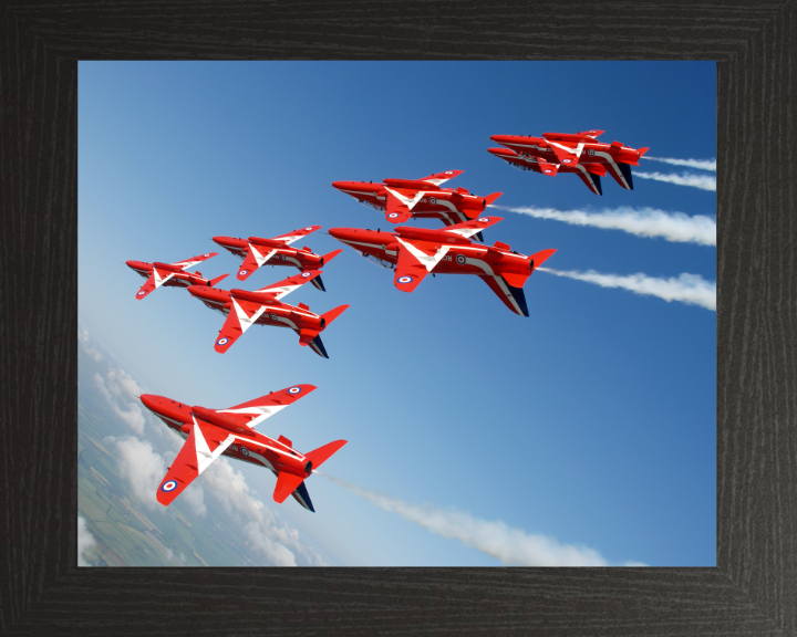 RAF Red Arrows inverted Formation Photo Print - Royal Air Force Aircraft Hampshire Prints 10 x 8 Black Frame No