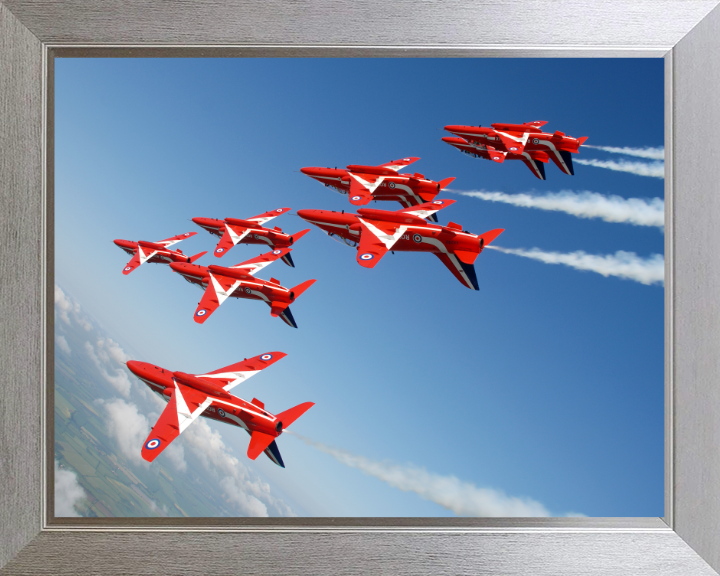 RAF Red Arrows inverted Formation Photo Print - Royal Air Force Aircraft Hampshire Prints 10 x 8 Silver Frame No