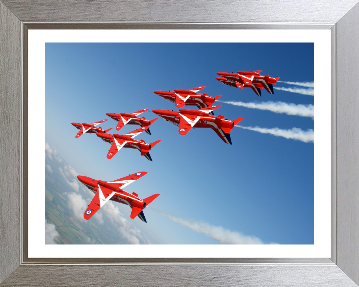RAF Red Arrows inverted Formation Photo Print - Royal Air Force Aircraft Hampshire Prints 10 x 8 Silver Frame Yes