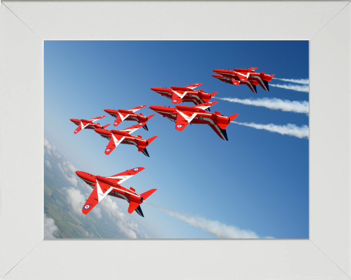 RAF Red Arrows inverted Formation Photo Print - Royal Air Force Aircraft Hampshire Prints 10 x 8 White Frame No