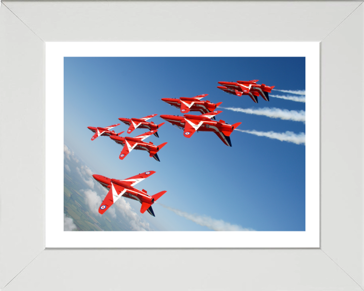 RAF Red Arrows inverted Formation Photo Print - Royal Air Force Aircraft Hampshire Prints 10 x 8 White Frame Yes