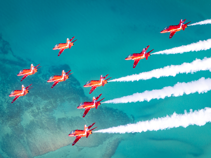 RAF Red Arrows fly over the sea in Formation Photo Print - Royal Air Force Aircraft Hampshire Prints 6 x 4 No Frame No