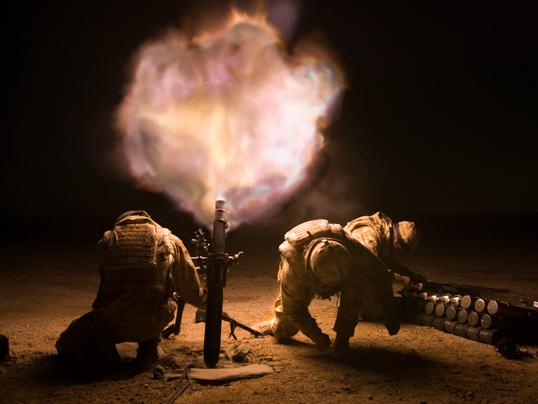 British Army 81mm Mortar Night Firing Basra Iraq December 2006
