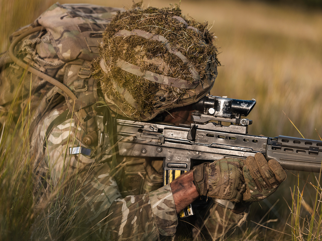 British Army 222 Signal Squadron Soldier Aims SA80 July 2026