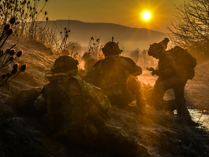 British Army Sandhurst Officer Cadets in Mist Germany c2016