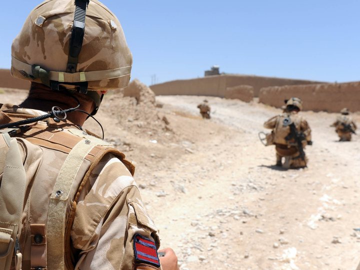 British Army 2 RIFLES Patrol Halts at IED Sangin 2009