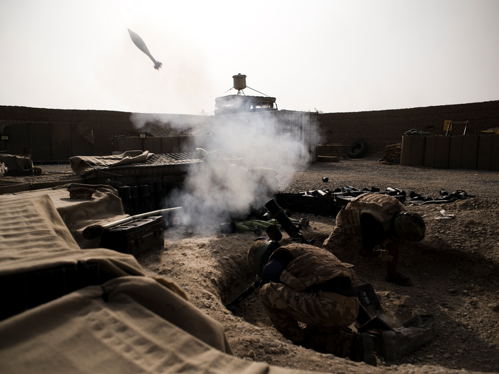 British Army Mortar Team Firing Patrol Base 4 Helmand 2010