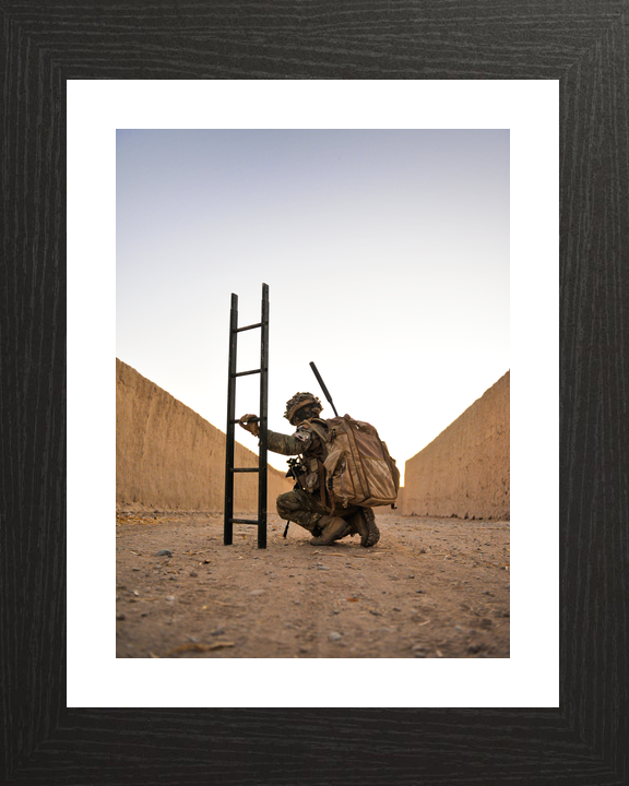 British Army Royal Gurkha Rifles Soldier with Ladder Helmand 2010
