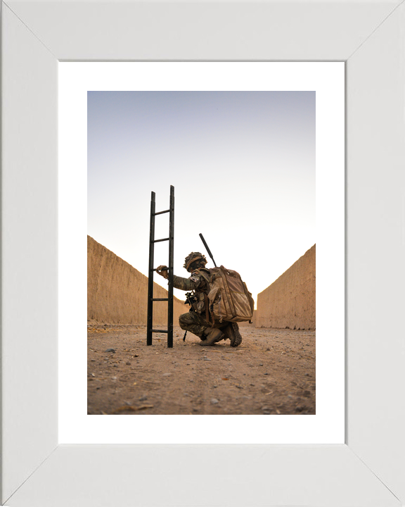 British Army Royal Gurkha Rifles Soldier with Ladder Helmand 2010
