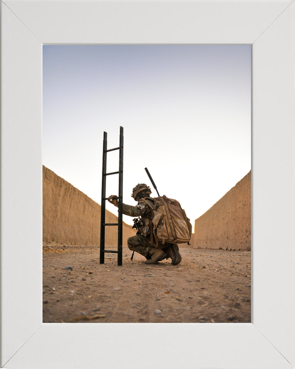 British Army Royal Gurkha Rifles Soldier with Ladder Helmand 2010