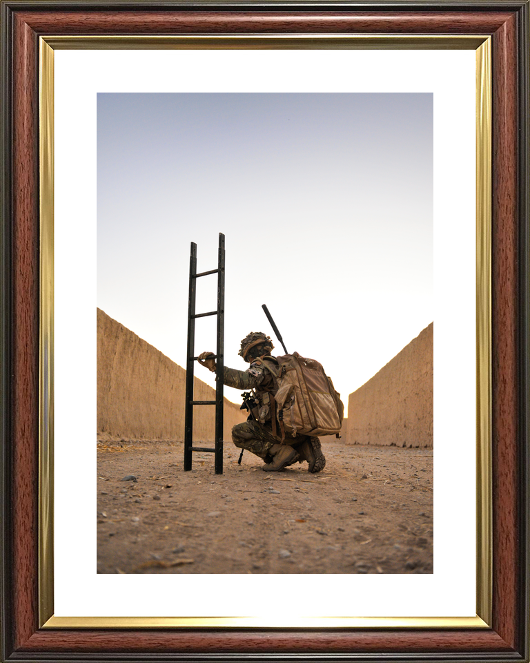 British Army Royal Gurkha Rifles Soldier with Ladder Helmand 2010