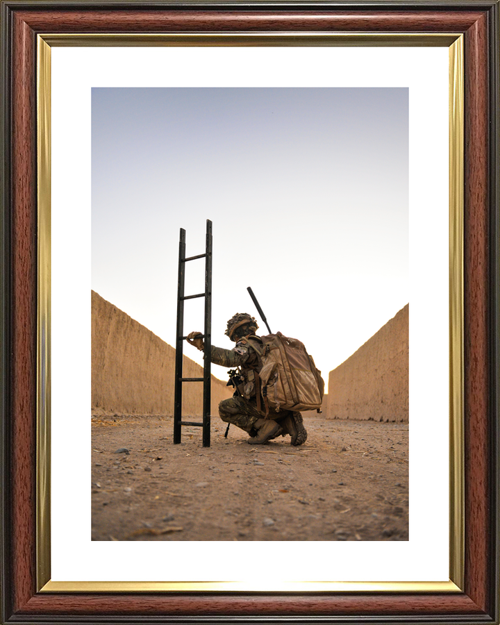 British Army Royal Gurkha Rifles Soldier with Ladder Helmand 2010