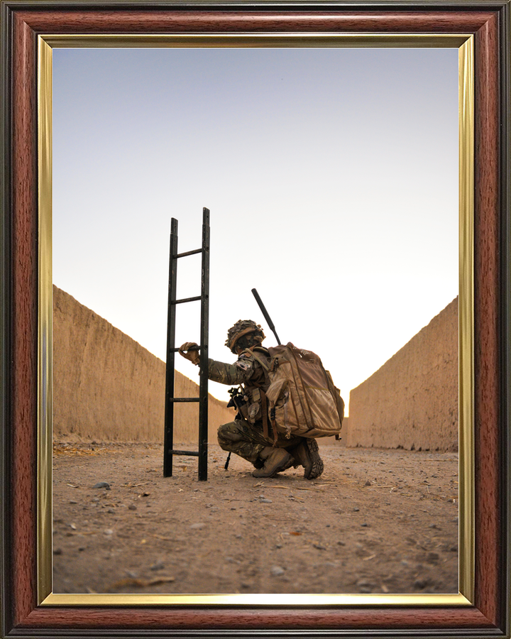 British Army Royal Gurkha Rifles Soldier with Ladder Helmand 2010