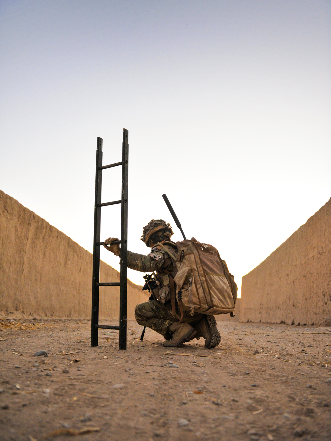 British Army Royal Gurkha Rifles Soldier with Ladder Helmand 2010