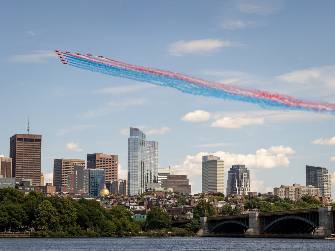 RAF Red Arrows Fly Over Boston Skyline 2026