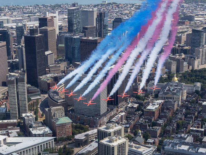 RAF Red Arrows Fly Over Boston Skyline July 2026