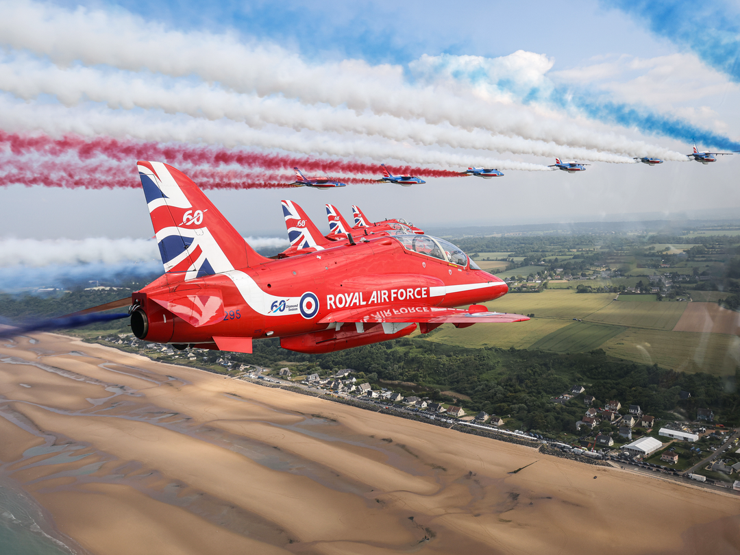 RAF Red Arrows Smoke On Over Omaha Beach D-Day 80 June 2024