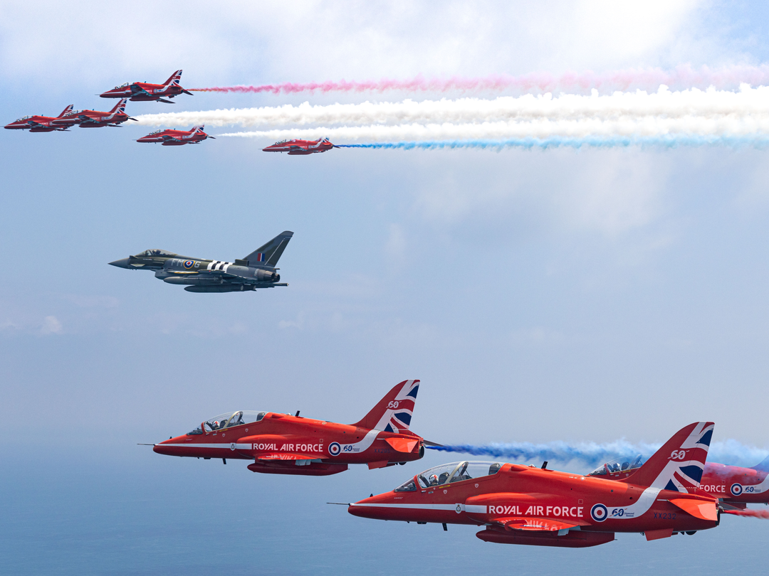 RAF Red Arrows and Typhoon Moggy D-Day 80 Flypast June 2024
