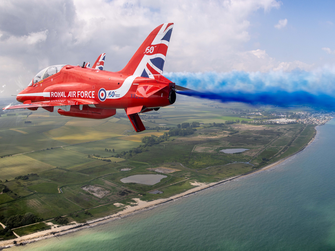 RAF Red Arrows Hawk Blue Smoke Normandy Coast D-Day 80 June 2024