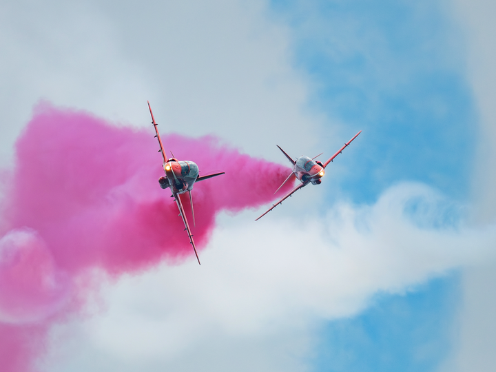 RAF Red Arrows Two Hawks Head-On Detonator Midlands May 2024