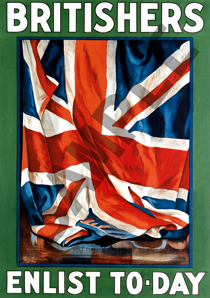 Britishers enlist to-day | British World War One Recruitment Poster Posters, Prints, & Visual Artwork Hampshire Prints A4