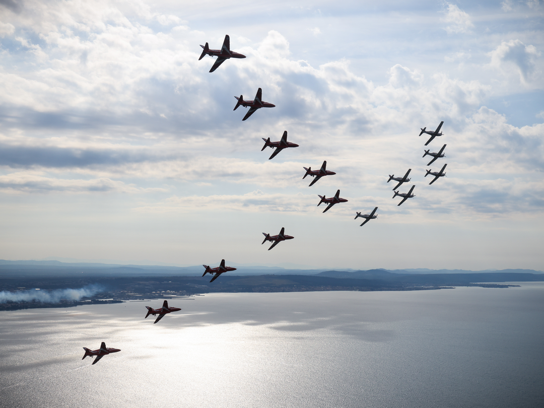 RAF Red Arrows and Wings of Storm Silhouettes April 2024
