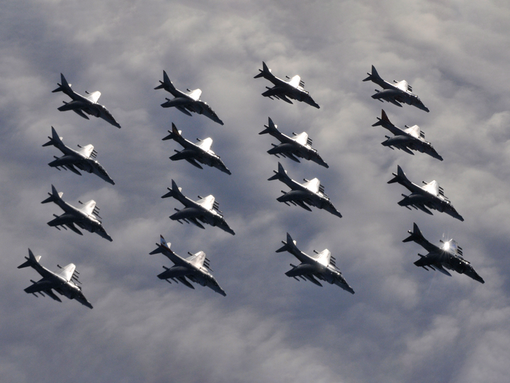 Sixteen RAF Harrier GR7 Jets in formation Photo Print - Royal Air Force Aircraft Posters, Prints, & Visual Artwork Hampshire Prints 6 x 4 No Frame No