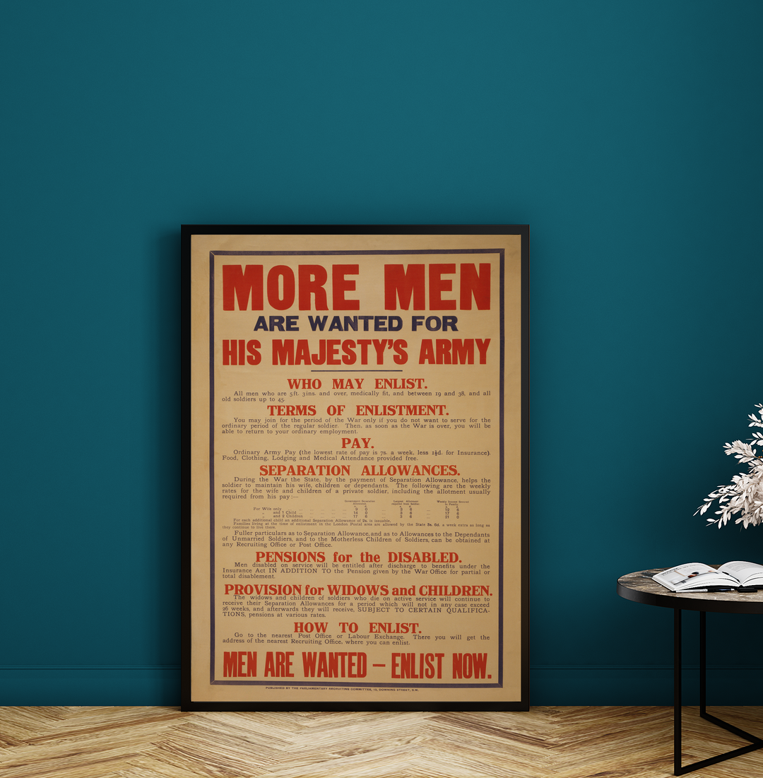More Men Are Wanted For His Majesty's Army | British World War One Recruitment Poster Posters, Prints, & Visual Artwork Hampshire Prints A3