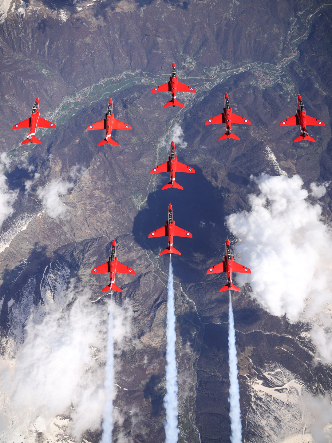 RAF Red Arrows Nine Hawks Above Mountains April 2024