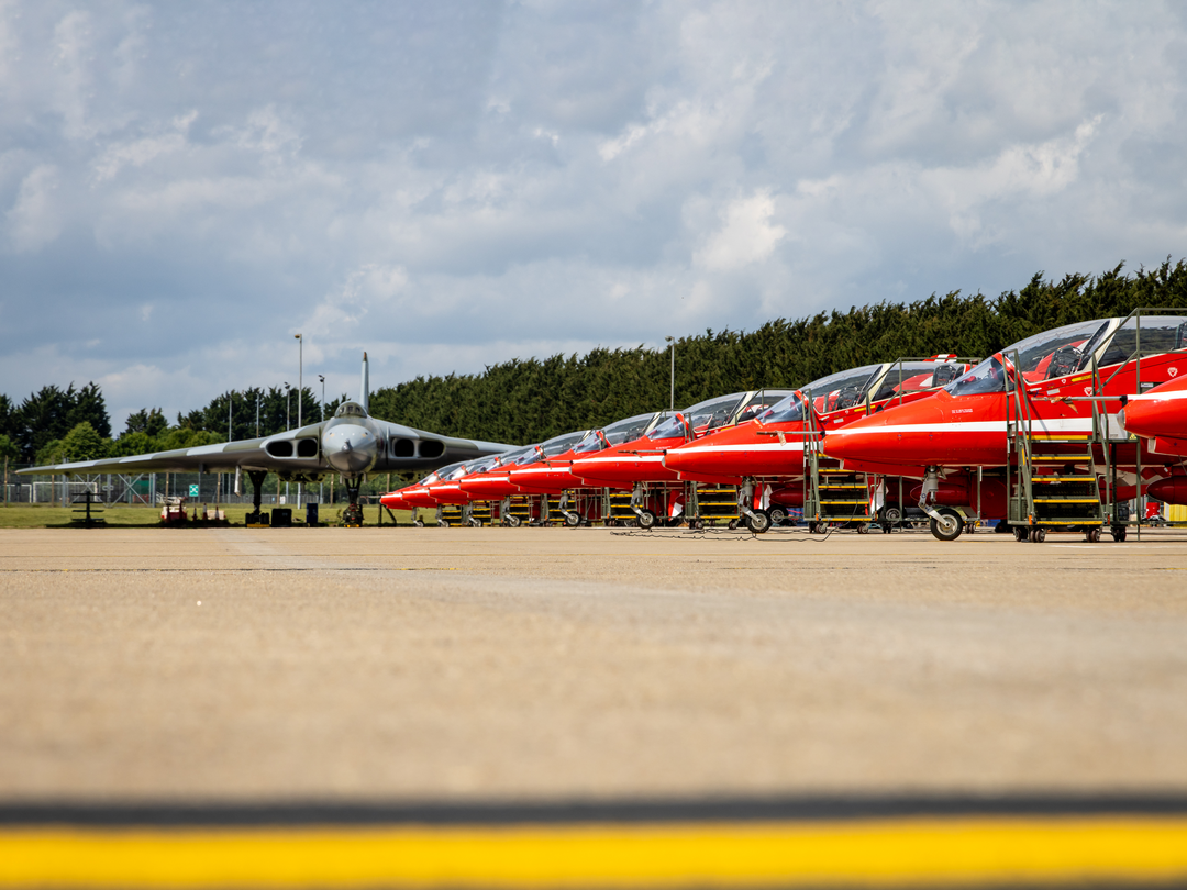 RAF Avro Vulcan Bomber with the Red Arrows Photo Print - Royal Air Force Aircraft Posters, Prints, & Visual Artwork Hampshire Prints 6 x 4 No Frame No