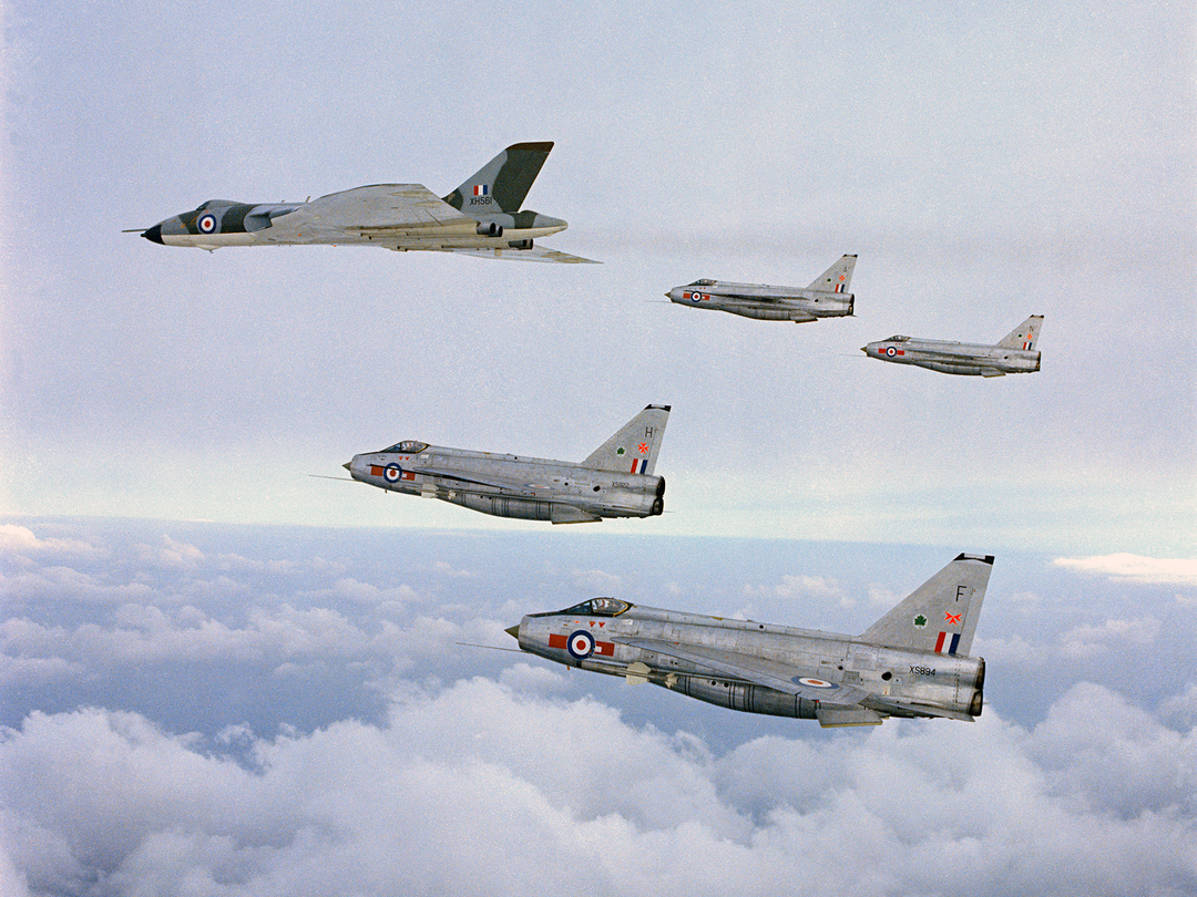 RAF Avro Vulcan Bomber and Four English Electric Lightning Jets Photo Print - Royal Air Force Aircraft Posters, Prints, & Visual Artwork Hampshire Prints