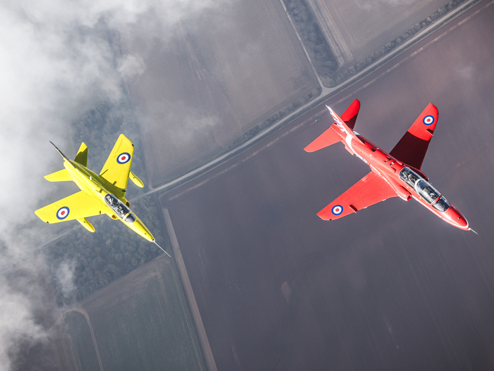 RAF Red Arrows Hawk and Yellow Gnat From Above March 2024