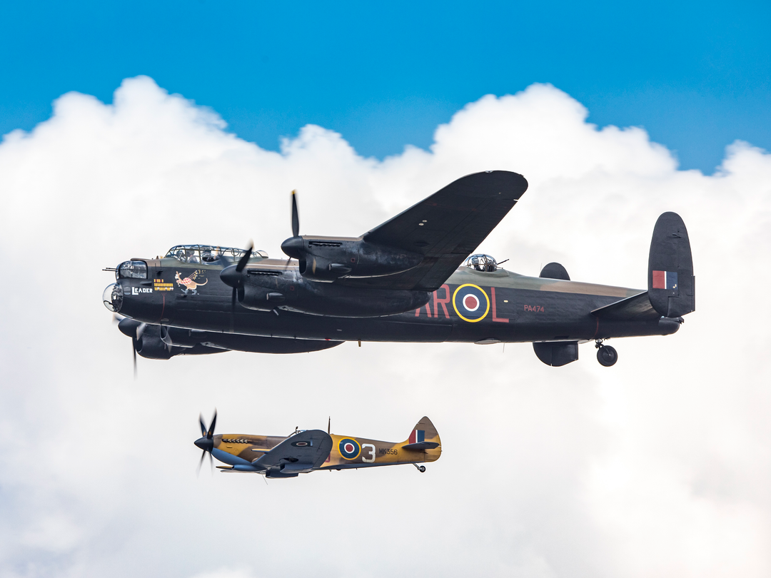 RAF Spitfire with Lancaster Bomber in Flight Royal Air Force Aircraft Photo Print Wall Art Aviation Decor UK Posters, Prints, & Visual Artwork Hampshire Prints 6 x 4 No Frame No