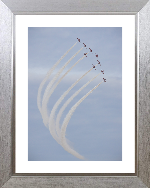 RAF Red Arrows Nine Hawks Curving Climb February 2024