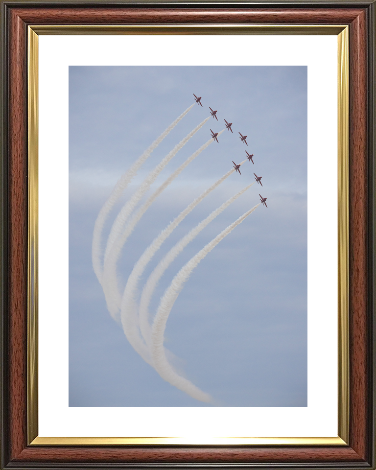 RAF Red Arrows Nine Hawks Curving Climb February 2024
