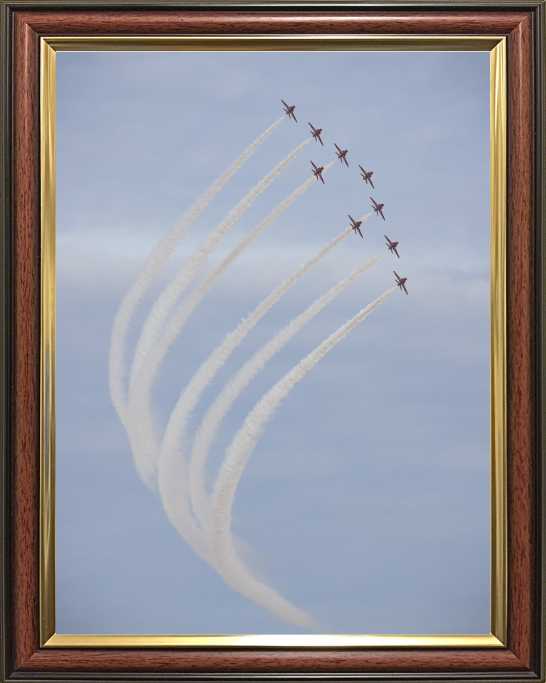 RAF Red Arrows Nine Hawks Curving Climb February 2024