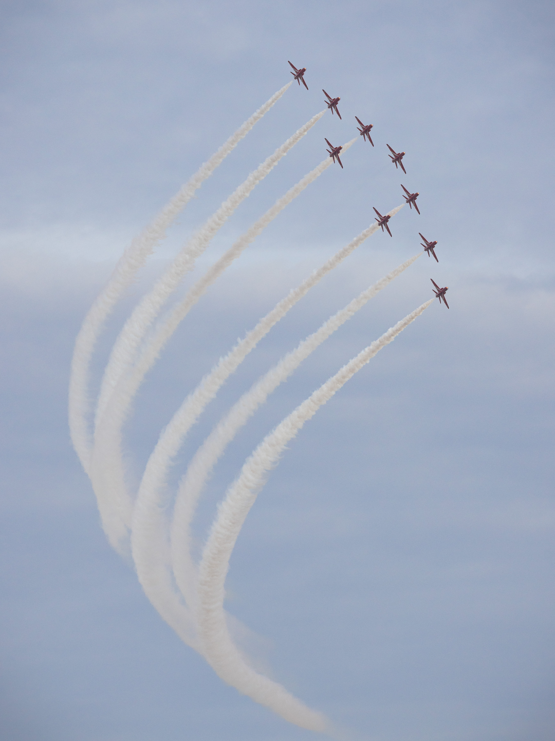 RAF Red Arrows Nine Hawks Curving Climb February 2024