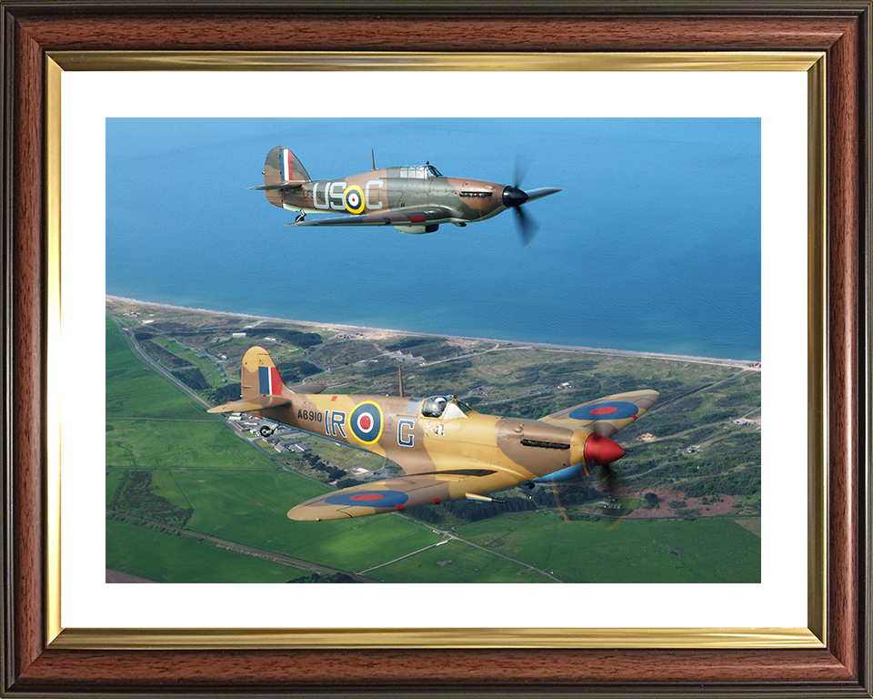 RAF Spitfire And Hurricane Planes in Flight 2005 Royal Air Force Aircraft Photo Print Wall Art Aviation Decor UK Posters, Prints, & Visual Artwork Hampshire Prints 10 x 8 Classic Frame Yes