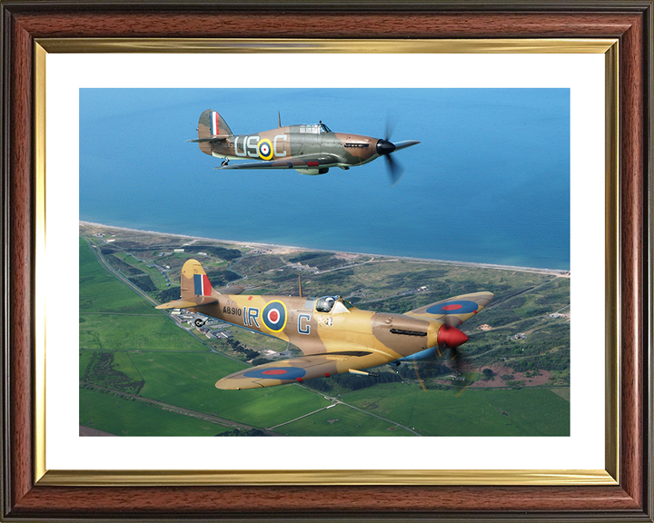 RAF Spitfire And Hurricane Planes in Flight 2005 Royal Air Force Aircraft Photo Print Wall Art Aviation Decor UK Posters, Prints, & Visual Artwork Hampshire Prints 10 x 8 Classic Frame Yes