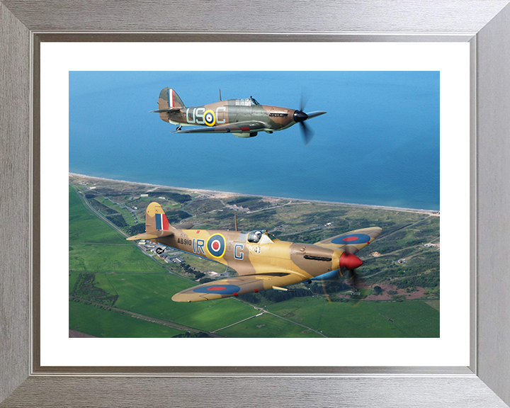 RAF Spitfire And Hurricane Planes in Flight 2005 Royal Air Force Aircraft Photo Print Wall Art Aviation Decor UK Posters, Prints, & Visual Artwork Hampshire Prints 10 x 8 Silver Frame Yes