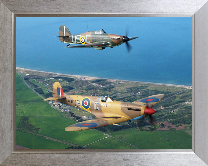 RAF Spitfire And Hurricane Planes in Flight 2005 Royal Air Force Aircraft Photo Print Wall Art Aviation Decor UK Posters, Prints, & Visual Artwork Hampshire Prints 10 x 8 Silver Frame No