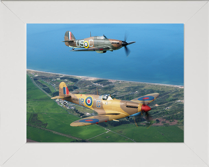 RAF Spitfire And Hurricane Planes in Flight 2005 Royal Air Force Aircraft Photo Print Wall Art Aviation Decor UK Posters, Prints, & Visual Artwork Hampshire Prints 10 x 8 White Frame No