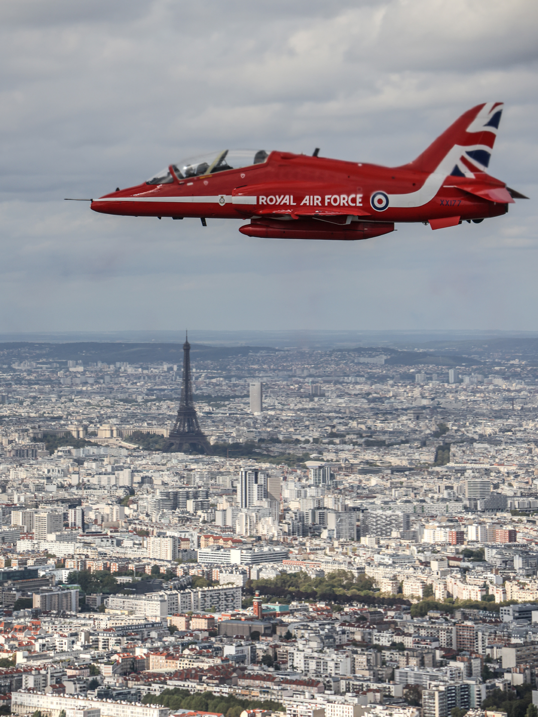 RAF Red Arrows Hawk XX177 Above Eiffel Tower September 2023