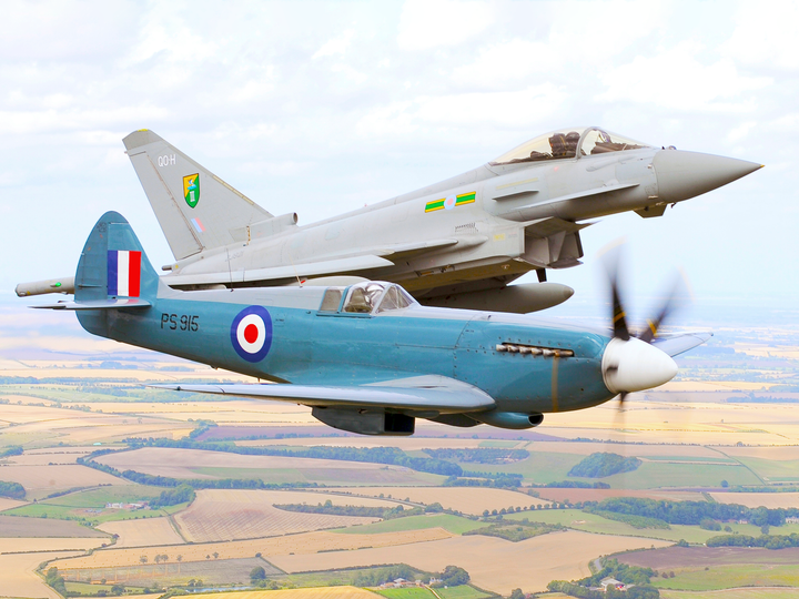 RAF Spitfire And Typhoon in Flight 2010 Photo Print - Royal Air Force Aircraft Posters, Prints, & Visual Artwork Hampshire Prints 6 x 4 No Frame No