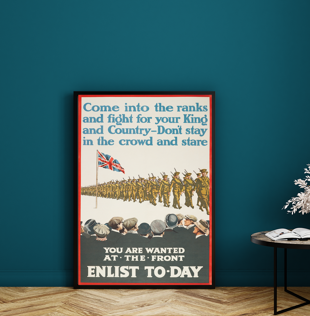 Come into the Ranks you are wanted at the front enlist to-day | World War One Recruitment Poster Posters, Prints, & Visual Artwork Hampshire Prints A3